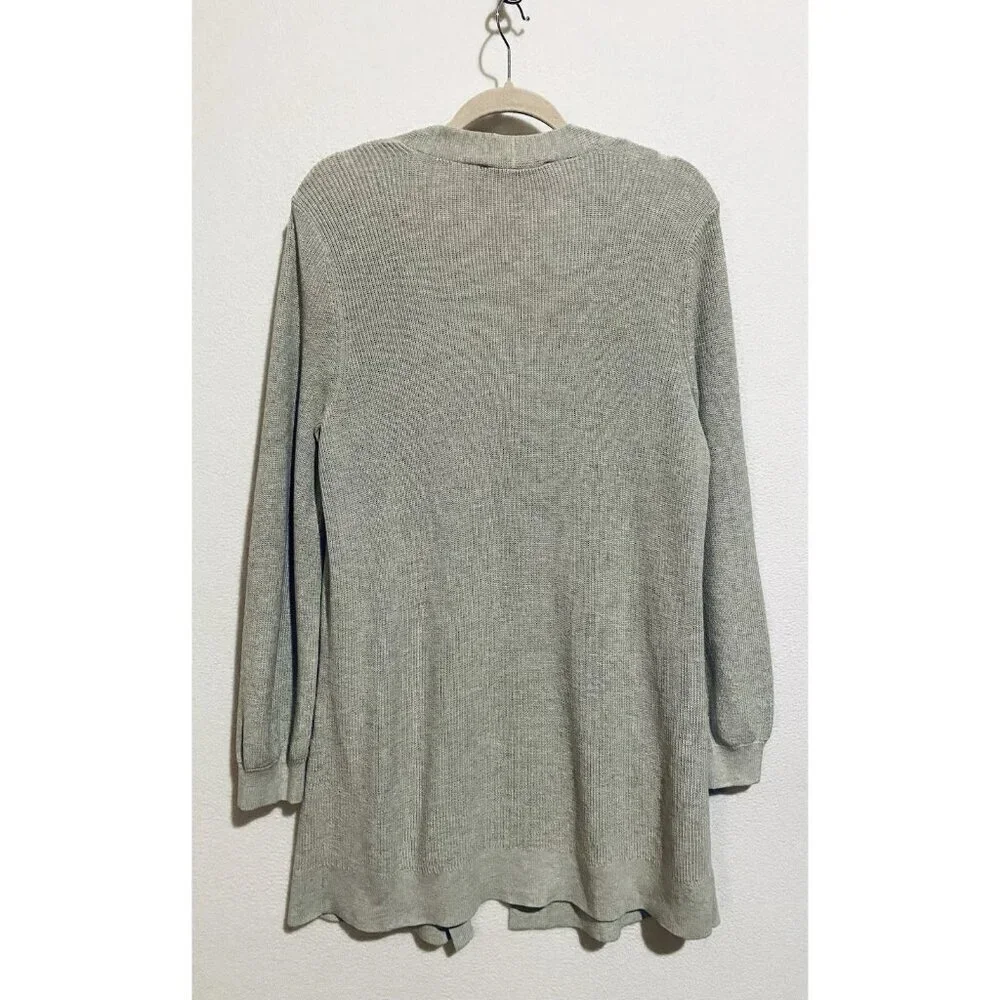 LOFT Cardigan Sweater Womens Large Gray Longline Open Front Silk Blend Comfy